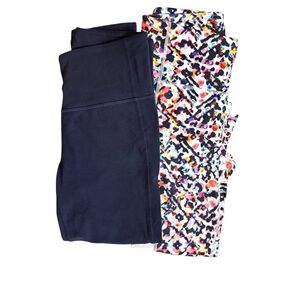 Athleta Lot Of 2 Women’s Chaturanga Watercolor And Blue Crop Leggings